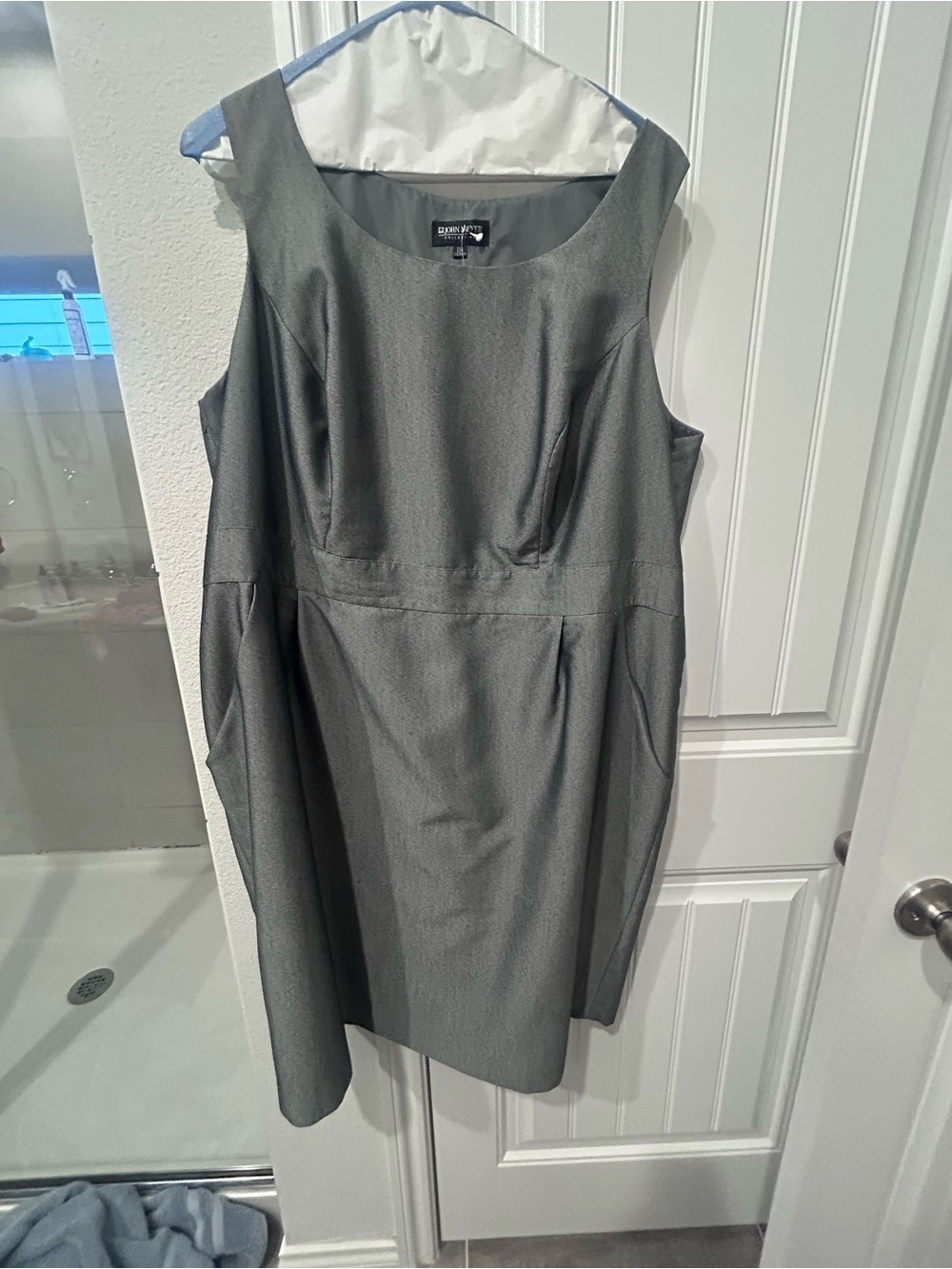 Gray Sleeveless Midi Sheath Dress